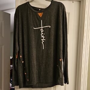 Gray Long Sleeve Faith Top with Button Accents